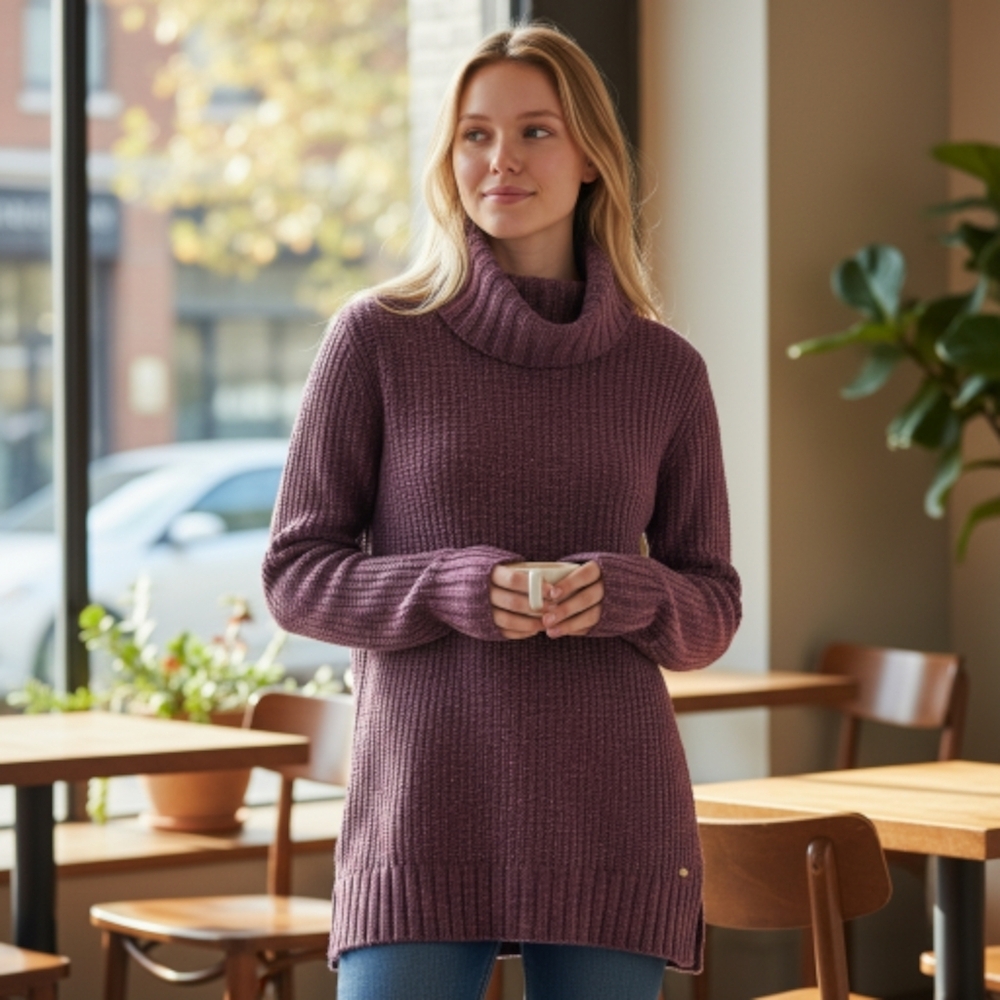 Eddie Bauer Women's Lounge Around Tunic Turtleneck Purple Sweater Size Small
